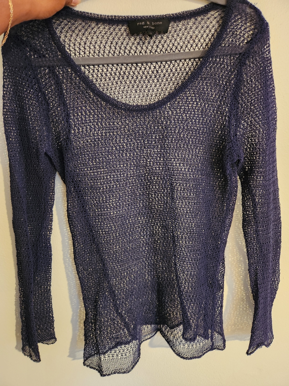 rag & bone Navy Open Weave Scoop Neck Top